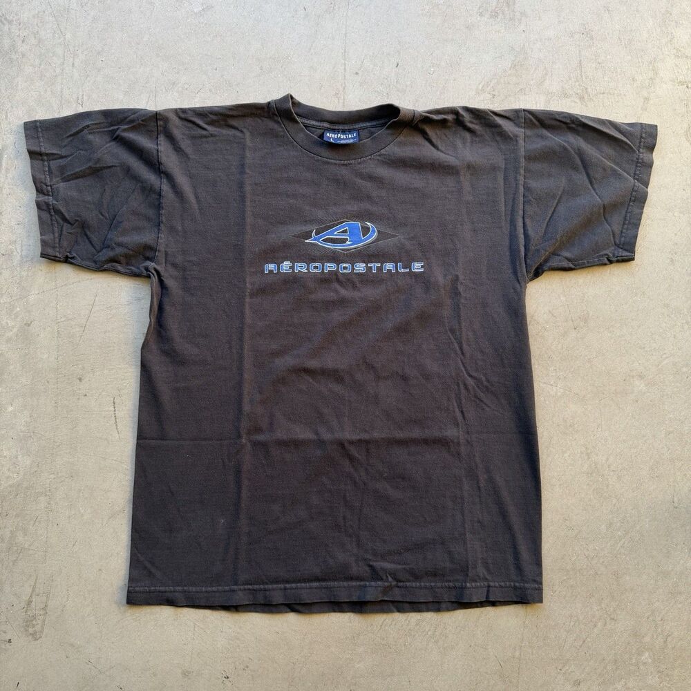 Vintage Aeropostale Mens L Black T-Shirt Retro 2000s Skater Y2K Logo Streetwear
